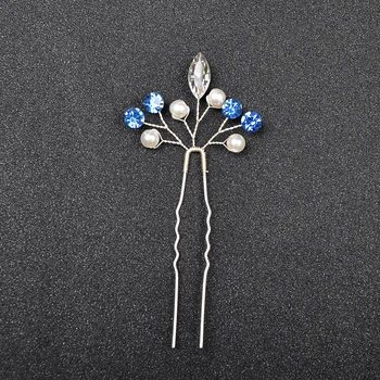 

4PCS Silver Color Blue Rhinestone Women Hair Sticks Wedding Hair Jewelry Accessories Pearl Bridal Handmade Shiny Hair Ornament