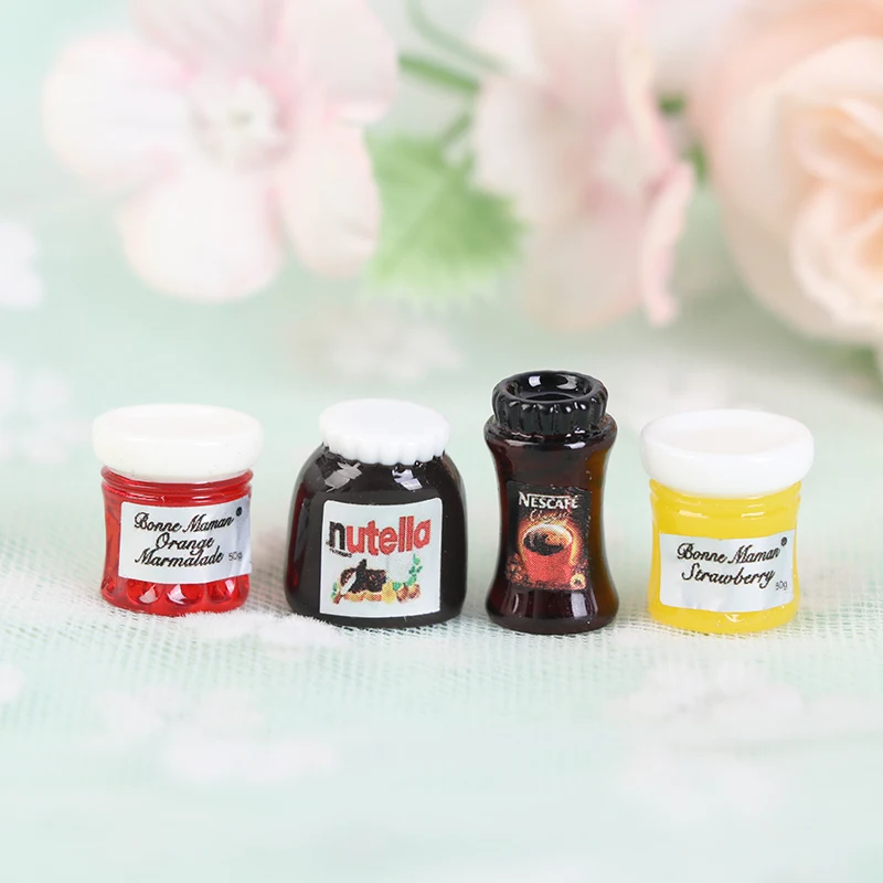 

4pcs DIY Dollhouse Miniatures 1:12 Casa Boneca Salad Jam Coffee Ketchup Bottle Kitchen Tableware Doll House Toys Accessories
