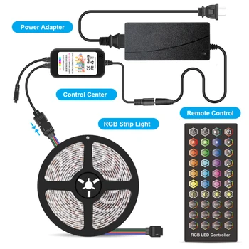 

LED Strip Light RGB 5050 SMD 2835 Flexible Ribbon Fita Led Light Strip RGB 5M 10M 15M Tape Diode DC 12V+ Remote Control +Adapter