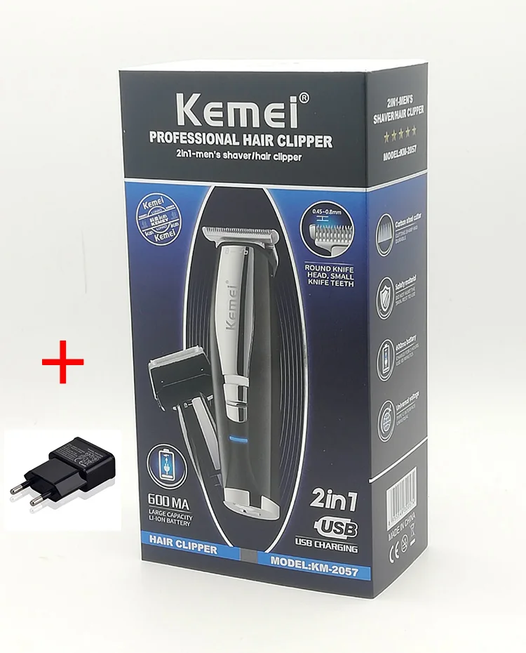 Kemei 2 In 1 Hair Beard Trimmer Electric Shaver for Men 0mm Baldheaded Hair Clipper Reciprocating Razor Finish Shaving Machine - Color: EU plug with box