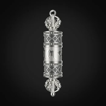 

S925 Silver Pendant Necklace Devil subduing pestle Om mani padme hum Mantra Buddhist scriptures Gawu box Jewelry men and women