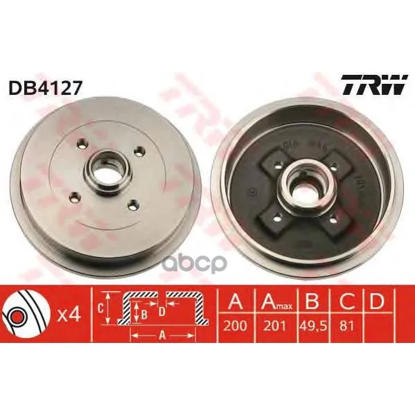 Db4127_барабан Тормозной! Vw Golf 1.4-1.9tdi 91-97 Trw/Lucas Db4127 TRW/Lucas арт. DB4127