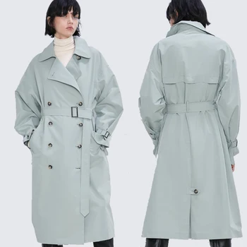 

2020 Double-breasted Trench Coat ZA Women's with Belt Open Split Hem Lapel Adjustable Long Sleeves Plus Long Trench Coat