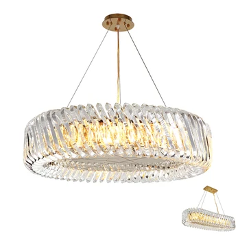 

Europe golden chandelier light LED modern glass crystal suspension lamp stainless steel gold foyer LED hanging chandelier light
