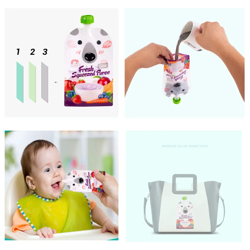 Baby Food Container 8pcs/pack BPA Free 200ml Reusable Breast Milk Storage Bag Baby Food Box Pouch Snacks Feeding Squeeze