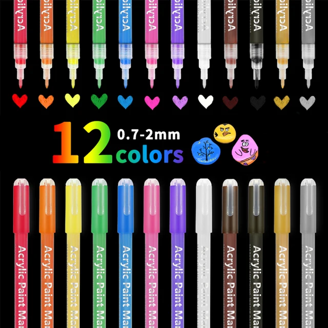 Bigthumb Acrylic Paint Marker Pens 12 Vibrant Colors Acrylic Painter Set  Bright Color Quick Dry Non Toxic Water Based Paint Pens For Rock Stone  Metal