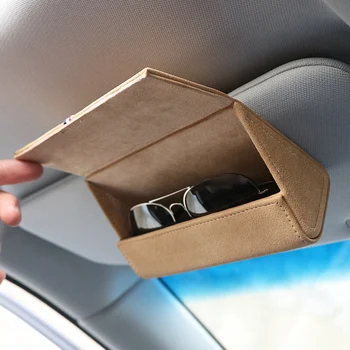 

Fur Leather Car Glasses Case Sun Visor 2 Colors Magnetic Car Sunglasses Holder Organizer Glasses Storage Box Universal 2020 New