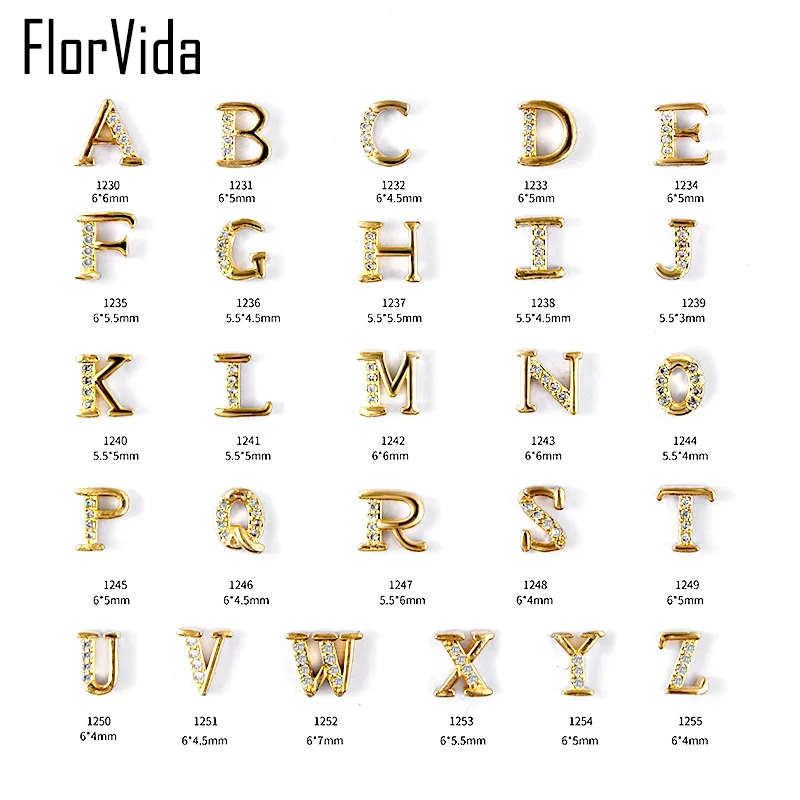 

FlorVida 26 Styles Letter Nail Rhinestone Gold Color Metal Alloy Flat Back With Transparent Rhinestone Crystal for Nails