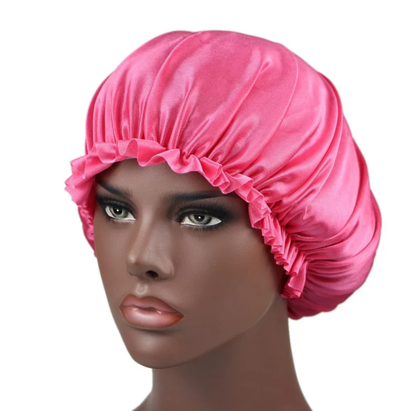 pink Чепчик для сна, Шелковый и атласный чепчик, ночной головной убор, шапка для выпадения волос с эластичной лентой для женщин и девочек - Цвет: pink