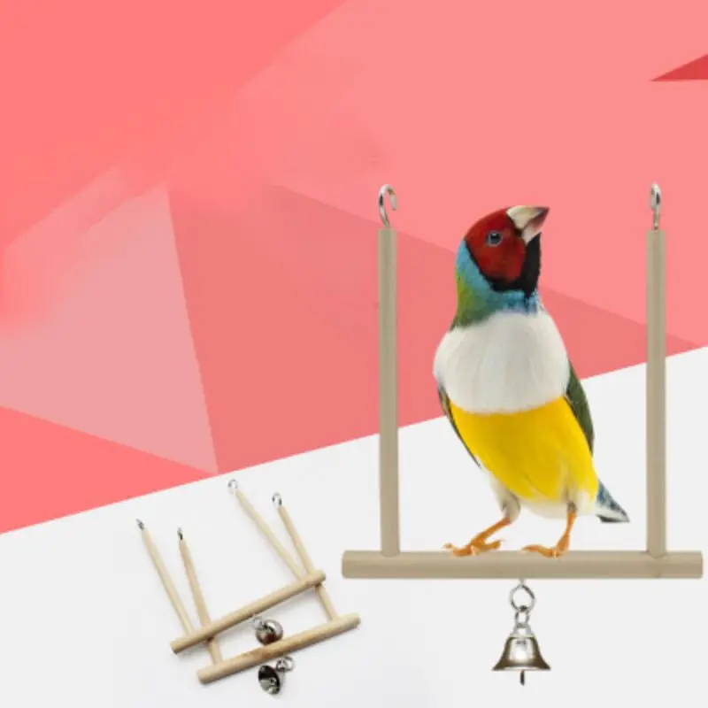 

Bird Swing Toy Parrot Cage Climbing Pole Solid Wooden Bell Material Non-Toxic Metal Hook Pet Bird Toy Supplies