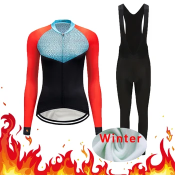 

Winter Thermal Fleece Women Cycling Clothing Set Road Bicycle Jersey Suit Bike Dress Clothes Kit Triathlon Uniform Sports Team