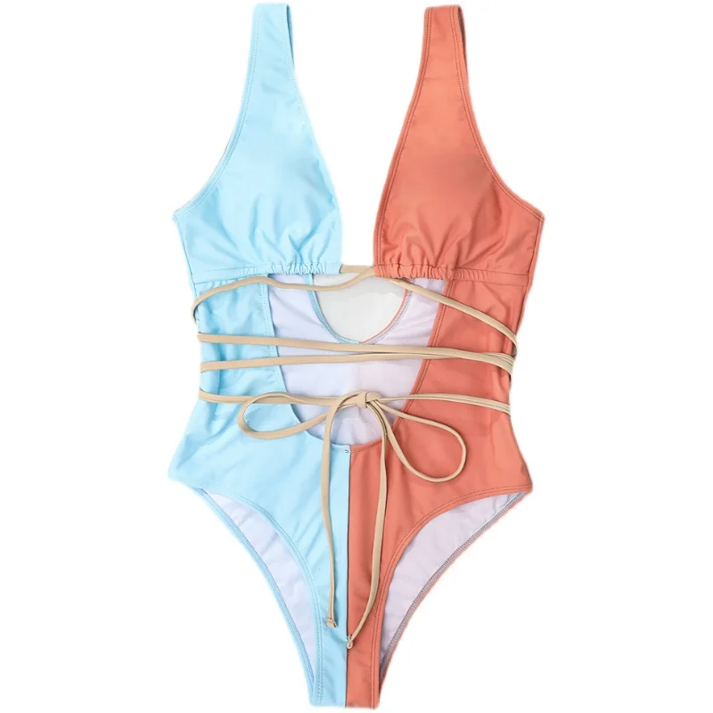 Rings Diary Western Style Color Matching The Waist Hollow Out Women's Swimsuit Strappy Conjoined Backless Sexy Bikini Swimwear
