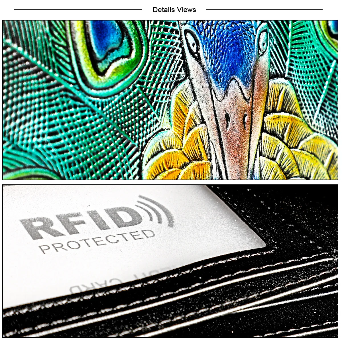 Модный женский кошелек из натуральной кожи RFID держатель для карт кошелек женский Павлин кошелек с цветами Женский кошелек женский длинный дизайн клатчи