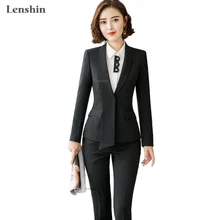 Lenshin, формальный Асимметричный серый брючный костюм для женщин, офисная одежда, элегантный стиль, деловой пиджак со штанами