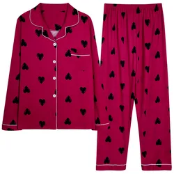 Fdfklak Cartoon Print Women Pajamas Set Long Sleeve Trousers Spring Nightwear Home Suit Lapel Collar Shirt Cotton Sleep Clothes