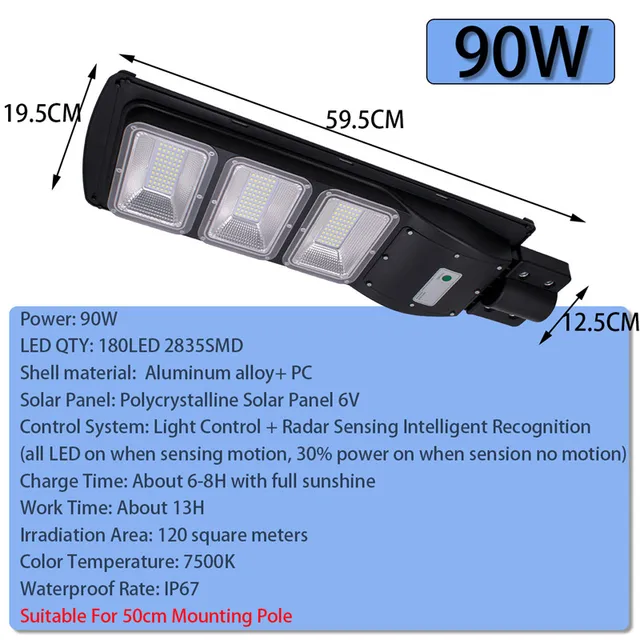 60W 90W 120/180LED Solar Street Light Rada r+PIR Motion Sensor Outdoor Wall Lamp Solar Waterproof Landscape Garden Light 4