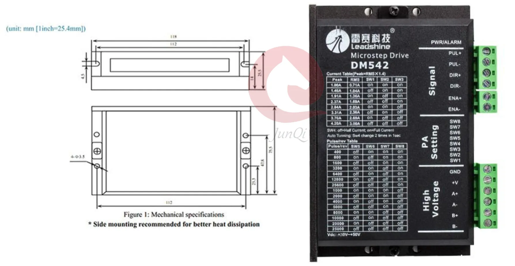 Description Picture 4 of itemLeadshine DM542 CNC Stepper Drive 2ph 1~4.2A 20~50VDC Matching Nema23 34 Stepping motor