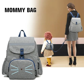 

Mummy Bag Large-Capacity Multi-Function Detachable Anti-Lost Two-Piece Set Women Backpack Waterproof Solid Color Leather Bag