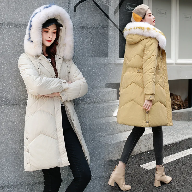 

Online Celebrity Photo Shoot 2019 Winter New Style down Jacket Women's Thick Large Fur Collar over-the-Knee Warm When Waist Hugg