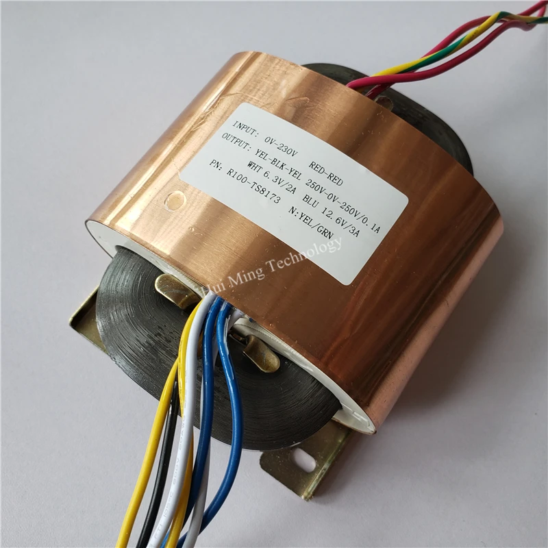 

250V-0-250V 0.1A 6.3V 2A 12.6V 3A R Core Transformer 100VA R100 custom transformer 230V copper shield Power amplifier