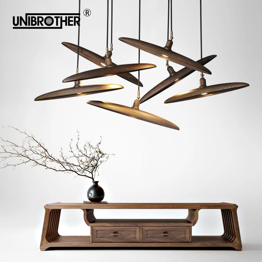 

Modern Pendant Lights Solid Wood Simple Bar Restaurant Living Room Lamp Creative Personality Coffee Teahouse Lighting