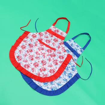 

2pcs Women Floral Bowknot Kitchen Restaurant Greaseproof Cooking Pocket Dress Apron Polyester Sleeveles Apron (Red/Blue Each Col
