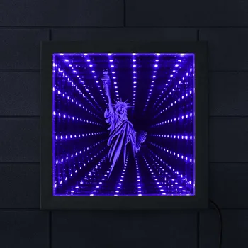 

Classic New York Statue Of Liberty 3D Optical illusion Infinity Mirror Frame NYC LED American Values Mood Light Tunnel Vision