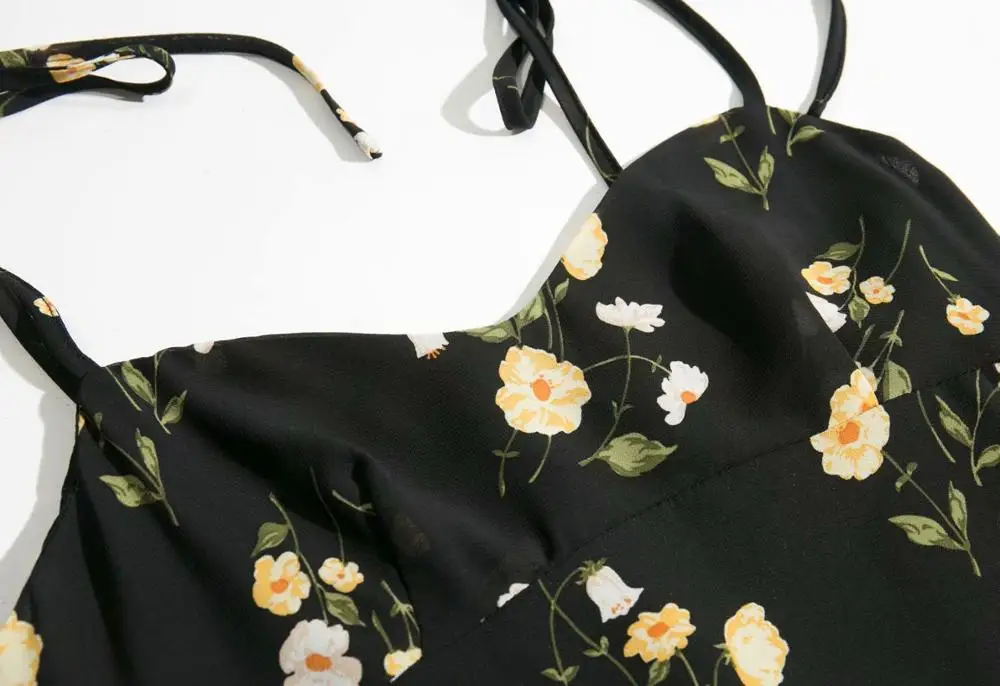 Bazaleas шифон отрегулировать на тонких бретелях vestido элегантное платье с принтом в виде ромашек черный Женское винтажное платье-миди эластичный бюстгалтер женское платье