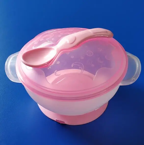 Temperature Sensing Feeding Spoon Child Tableware Food Bowl Learning Dishes Service Plate/Tray Suction Cup Baby Dinnerware Set - Цвет: Pink Cover