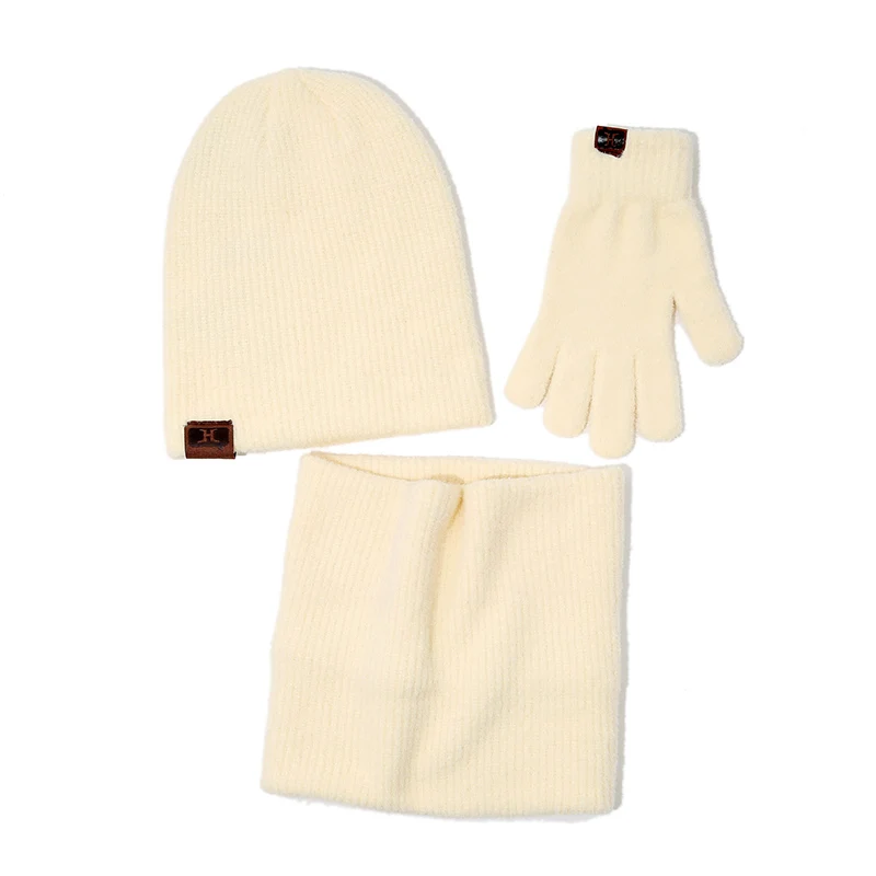 Набор зимних шапок, шарфов, перчаток для женщин и мужчин. Набор из трех предметов: шерстяных шлемов и шарфов и перчаток - Цвет: beige