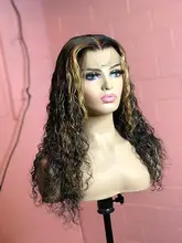 Pelucas frontales brasileñas de onda profunda, pelucas de cabello humano rizado con encaje Frontal, parte en T húmeda y ondulada, transparente