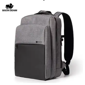 

BISON DENIM fashion brand men backpack 15.6 inch Laptop USB Charging Multi-layer Backpack Large Capacity Male Travel bag