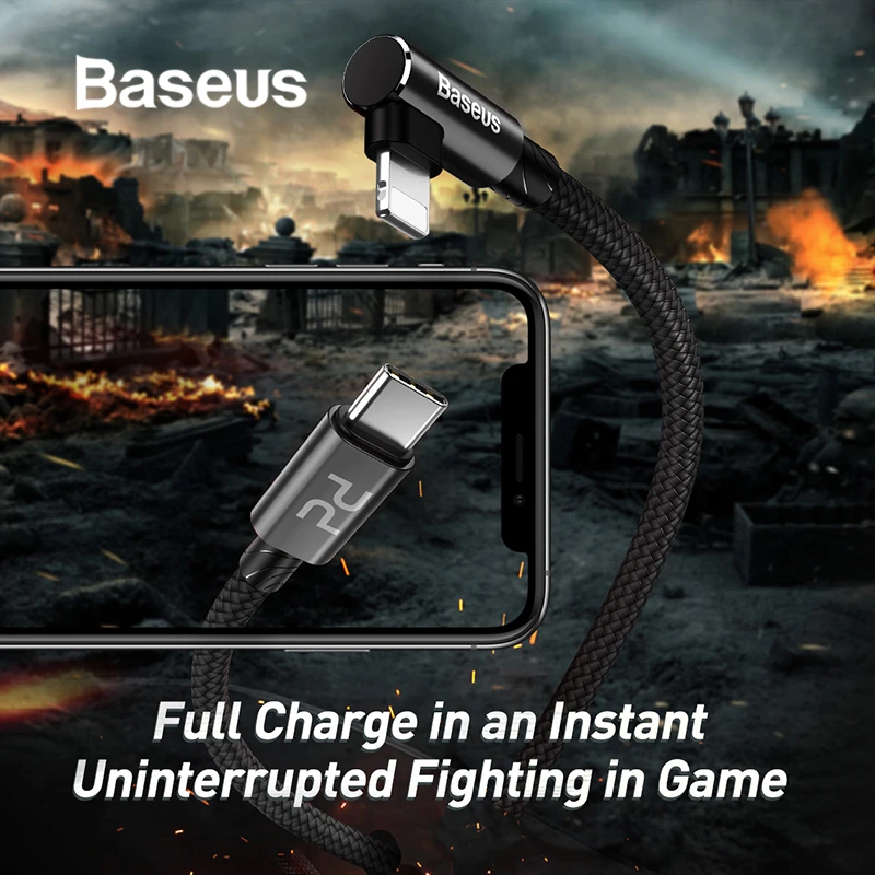 

Baseus Elbow Design 18W Quick Charge PD Cable for iPhone PD Type C to for Apple Lightning Charging Cable USB C for iPhone Cable