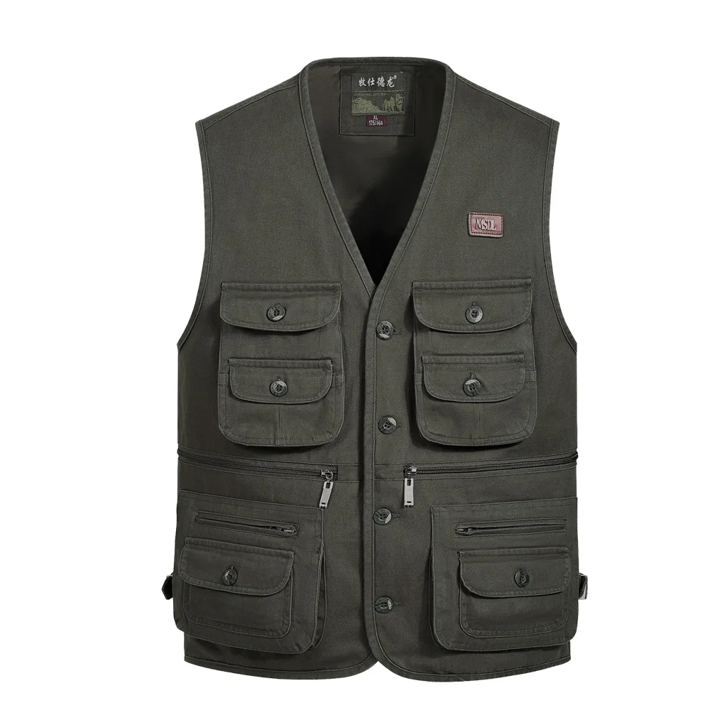 ZOZOWANG Spring And Autumn Cotton Outdoor Waistcoat Multi-pocket Jacket Men's Fishing Photography Vest Large Size  4XL