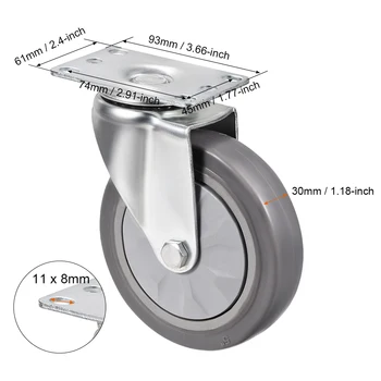

uxcell Swivel Caster Wheels 4.72 Inch Dia Rubber Caster Top Plate Gray Wheel 220lb Capacity
