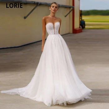 

LORIE Beach Wedding Dresses With Remove Puffy Sleeve 2021 Boho Princess Bridal Gowns V-neck Open Back Shiny Tulle Wedding Gowns