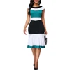 woman dress Office Lady O Neck Ruffled Hem Sleeveless Color Block Bodycon Knee-length Dress платье летнее vestido de mujer 2022 ► Photo 3/6