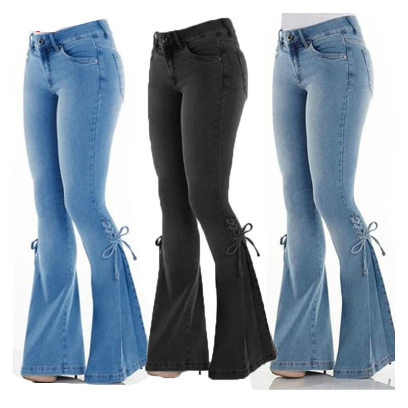 

Flared jeans explosive fashion new bow style flared pants slimming jeans ladies trousers ladies stacked casual jeans women