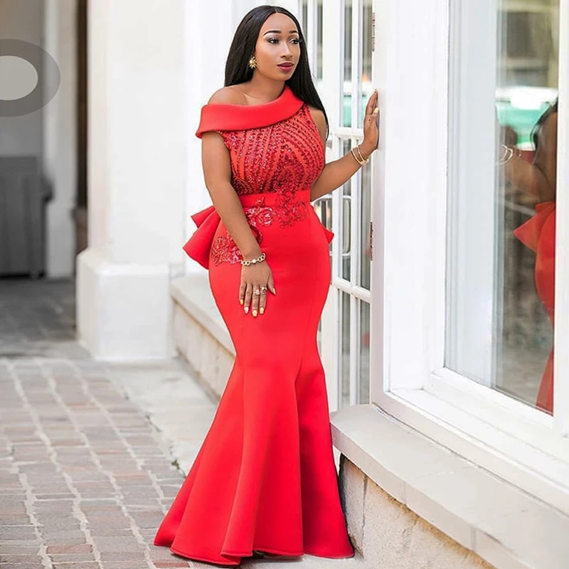 

African Dress For Women 2019 New Africa Explosion Space Layer Slant Shoulder Ruffles Sequins Party Dresses Gown Fishtail Dress