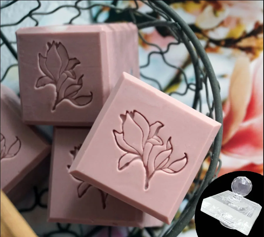 Exquisite Acrylic Soap Stamp, Rose Flower, Beautiful Plants Style, Handmade Seal, Natural for Soap Making Chapters