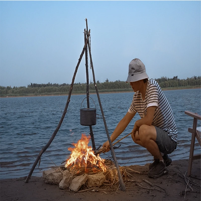 

Portable Stainless Steel Tripod Ring Triangular Hanging Pot Bracket Stainless Barbecue Rack Picnic Multifunctional Ring Hook