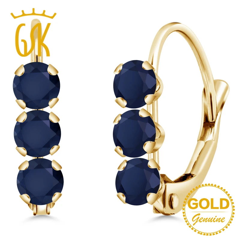 GemStoneKing 0 78 Ct круглые серьги с натуральным Синим Сапфиром И левербеком 14K желтое