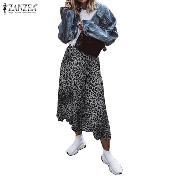 

ZANZEA Women Leopard Print Long Skirt Oversize Ladies Casual A-line Skirts 2020 Fashion Back Zipper Up Faldas Female Midi Skirts