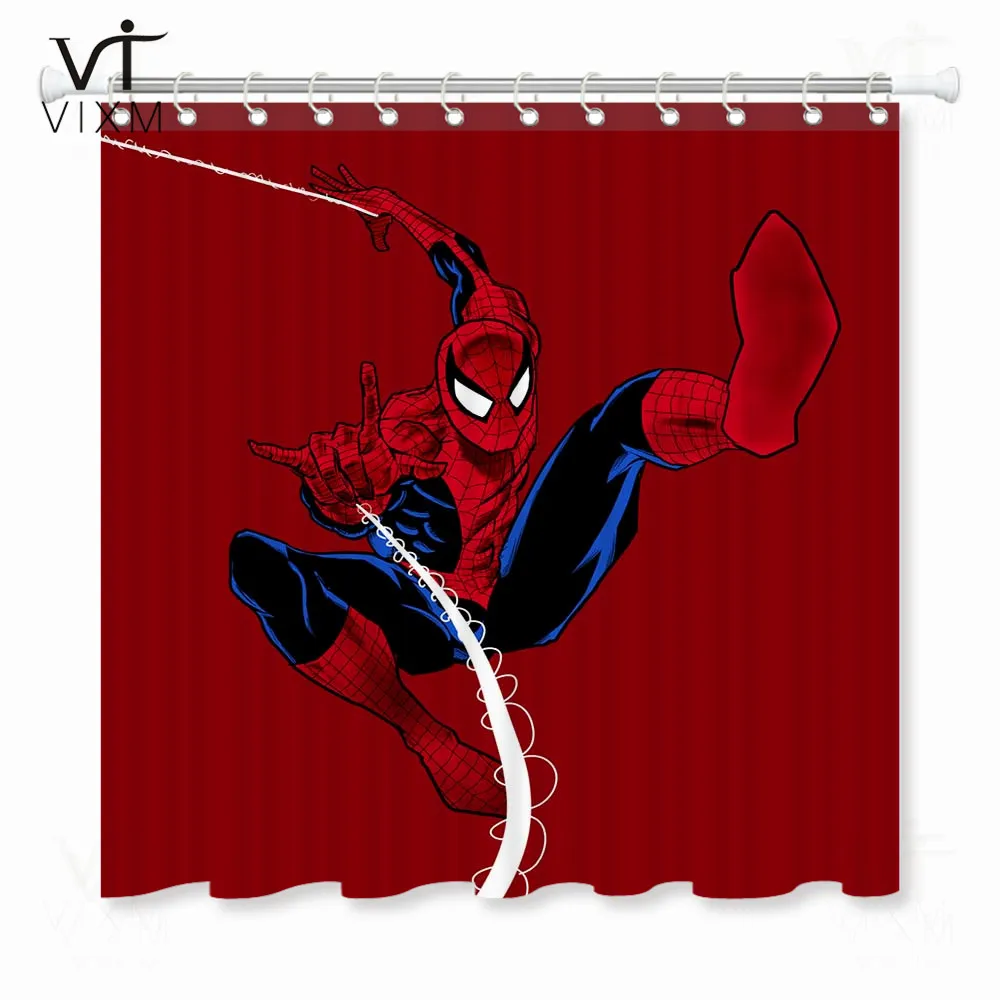 US $21.27 Fashionable Spider Man Pattern Waterproof Shower Curtain 3D Anime Bathroom Curtain Polyester Fabric Curtain Bathroom Bathing Set