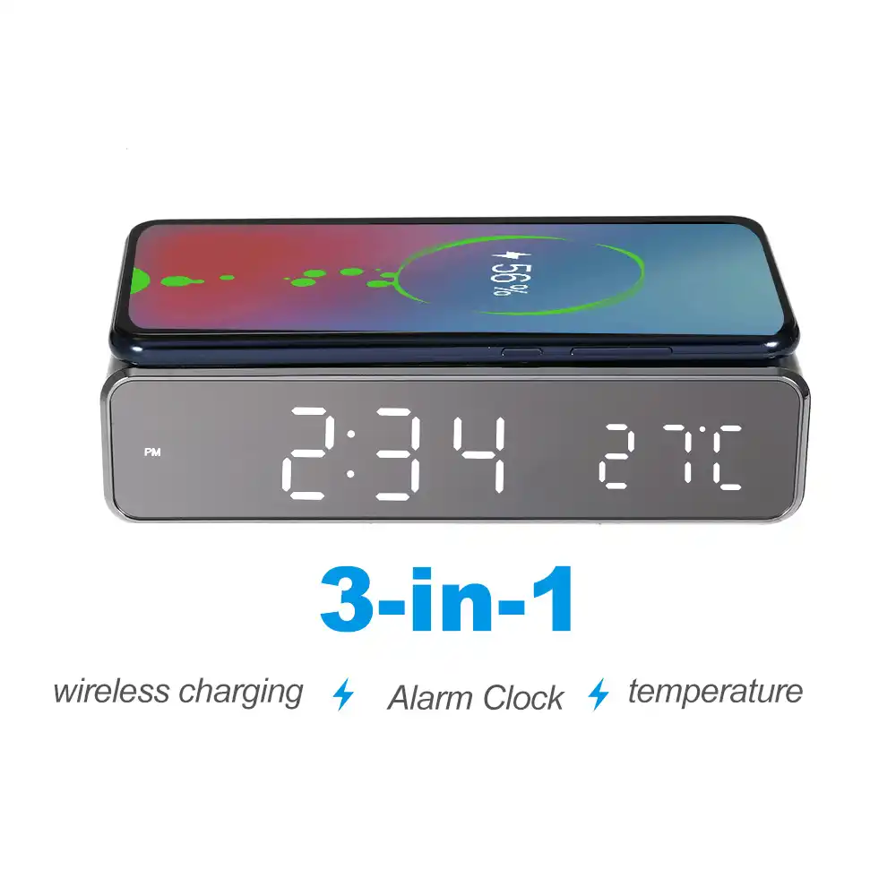 Smart Car Wireless Charger Led Desk Alarm Clock With Thermometer Wireless Charger For Samsung Xiaomi Huawei Aliexpress