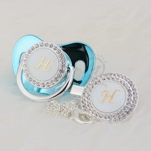 MIYOCAR серебряные инициалы буквы H прекрасный bling соска и соска клип набор уникальный BPA бесплатно пустышка bling babyshower подарок LH-1 - Цвет: LH-10-1   6-18M