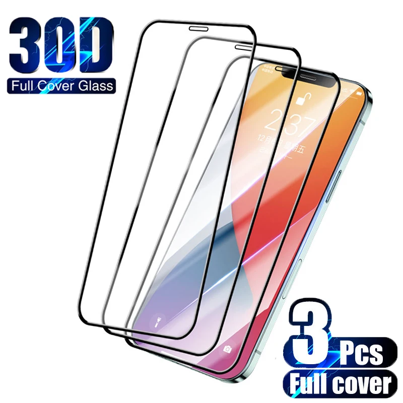 Protector de pantalla de cristal para iPhone, Protector de pantalla de cristal de cobertura completa para iPhone 7 8 Plus 6 6S SE 2020, 11 12 Pro Max Mini X XS XR, 3 uds.