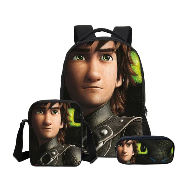 

2019 How To Train Your Dragon 3D Printing Backpacks Pencil Bag 3Pcs/Set Portfolio School Bags For Boys Girls Bookbag Satchel