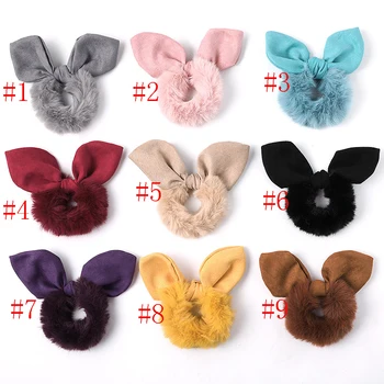

Wholesale 50pc/lot Faux Fur Rabbit Ears Scrunchies Women Solid Color Hair Ring Ponytail Holder Sweet Cute Girls Hair Accessories