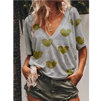 

Plus Size Tee Shirt Summer Women Sexy V Neck Printed Short Sleeve Tshirt Femme Streetwear Casual Loose Vintage Tops 2020 SJ5808E